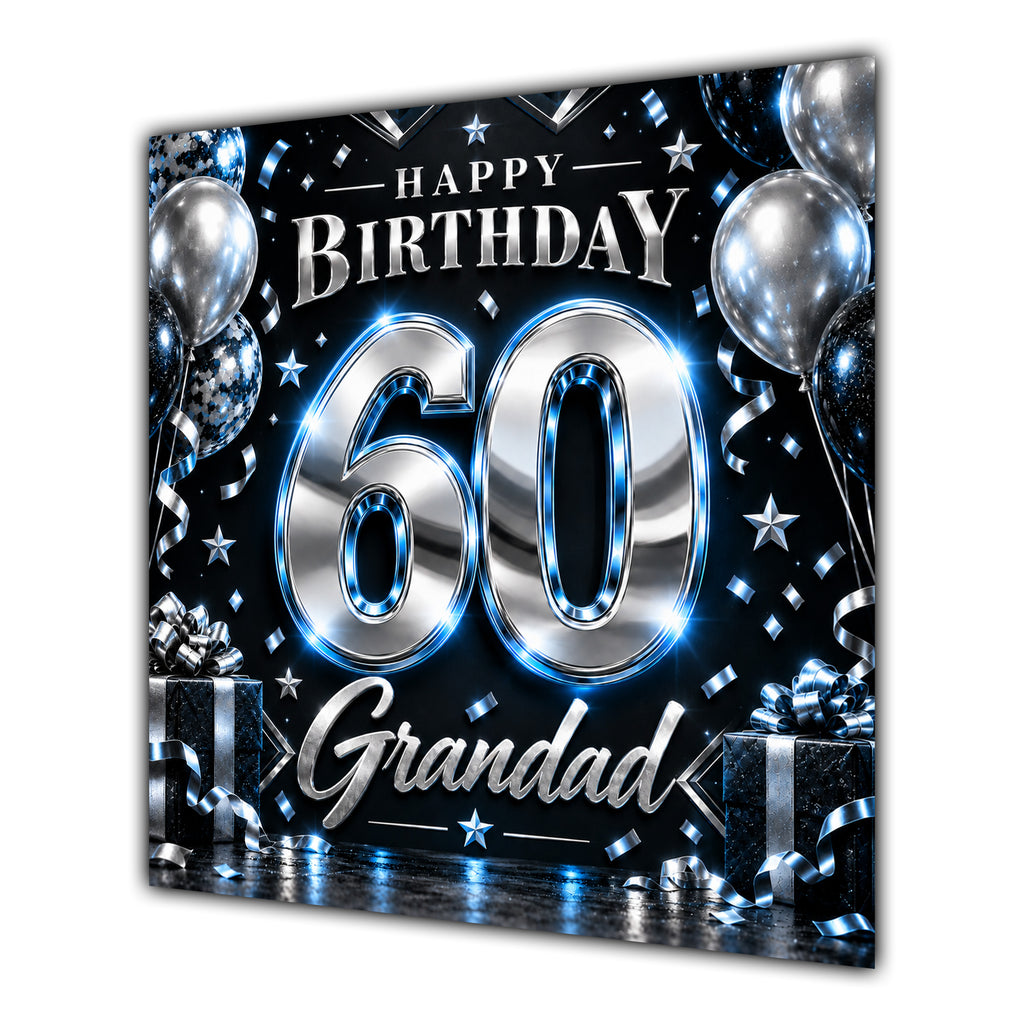 Grandad 60th Birthday Card Blue Silver Effect Number Stars