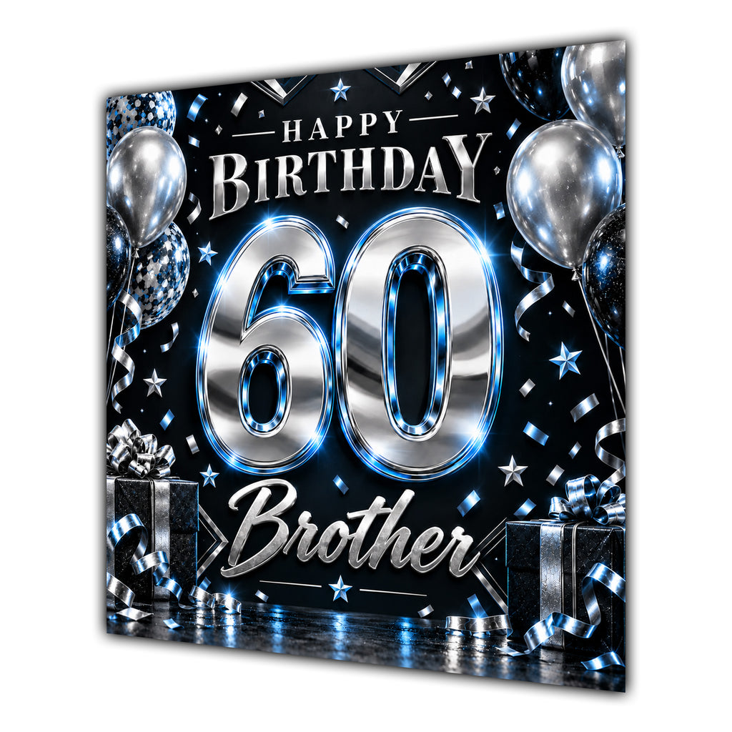 Brother 60th Birthday Card Blue Silver Effect Number Stars