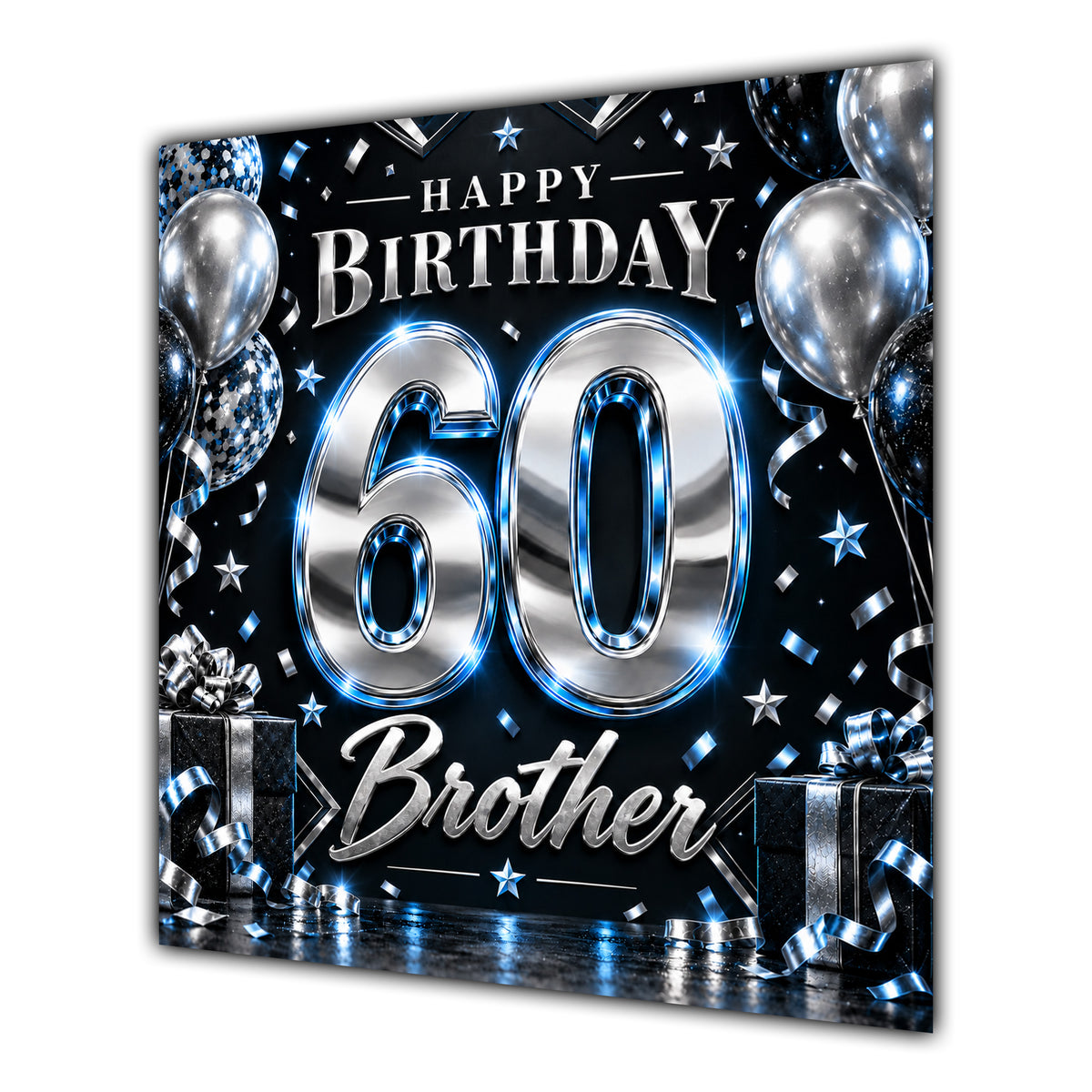 Brother 60th Birthday Card Blue Silver Effect Number Stars