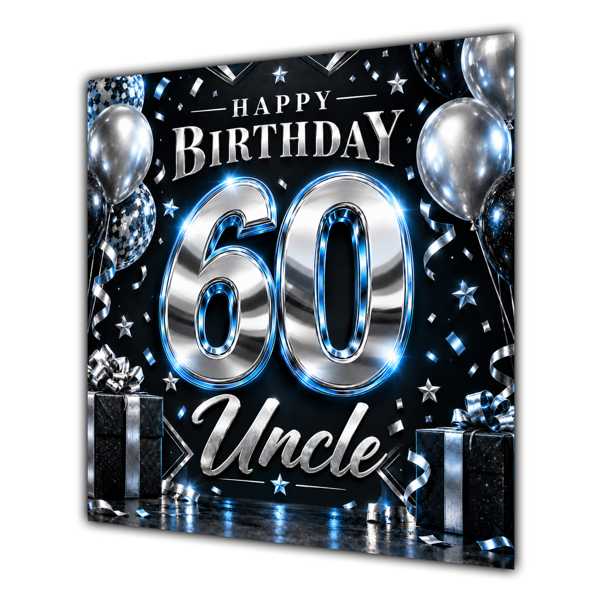 Uncle 60th Birthday Card Blue Silver Effect Number Stars