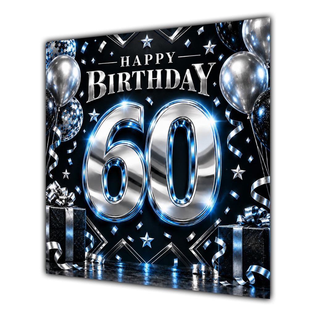 60th Birthday Card Blue Silver Effect Number Stars