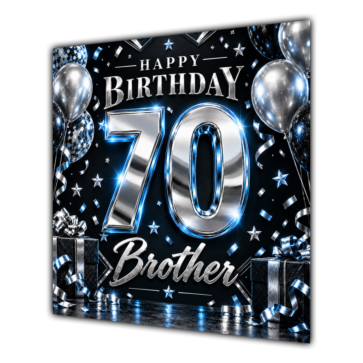 Brother 70th Birthday Card Blue Silver Effect Number Stars
