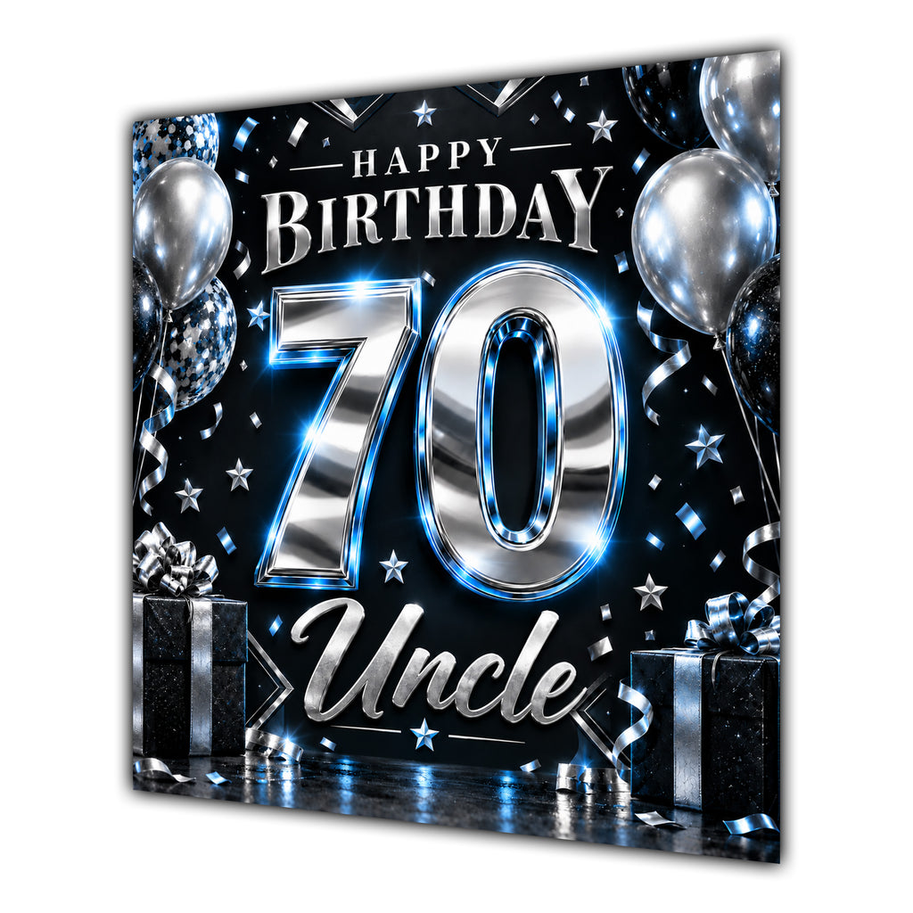 Uncle 70th Birthday Card Blue Silver Effect Number Stars