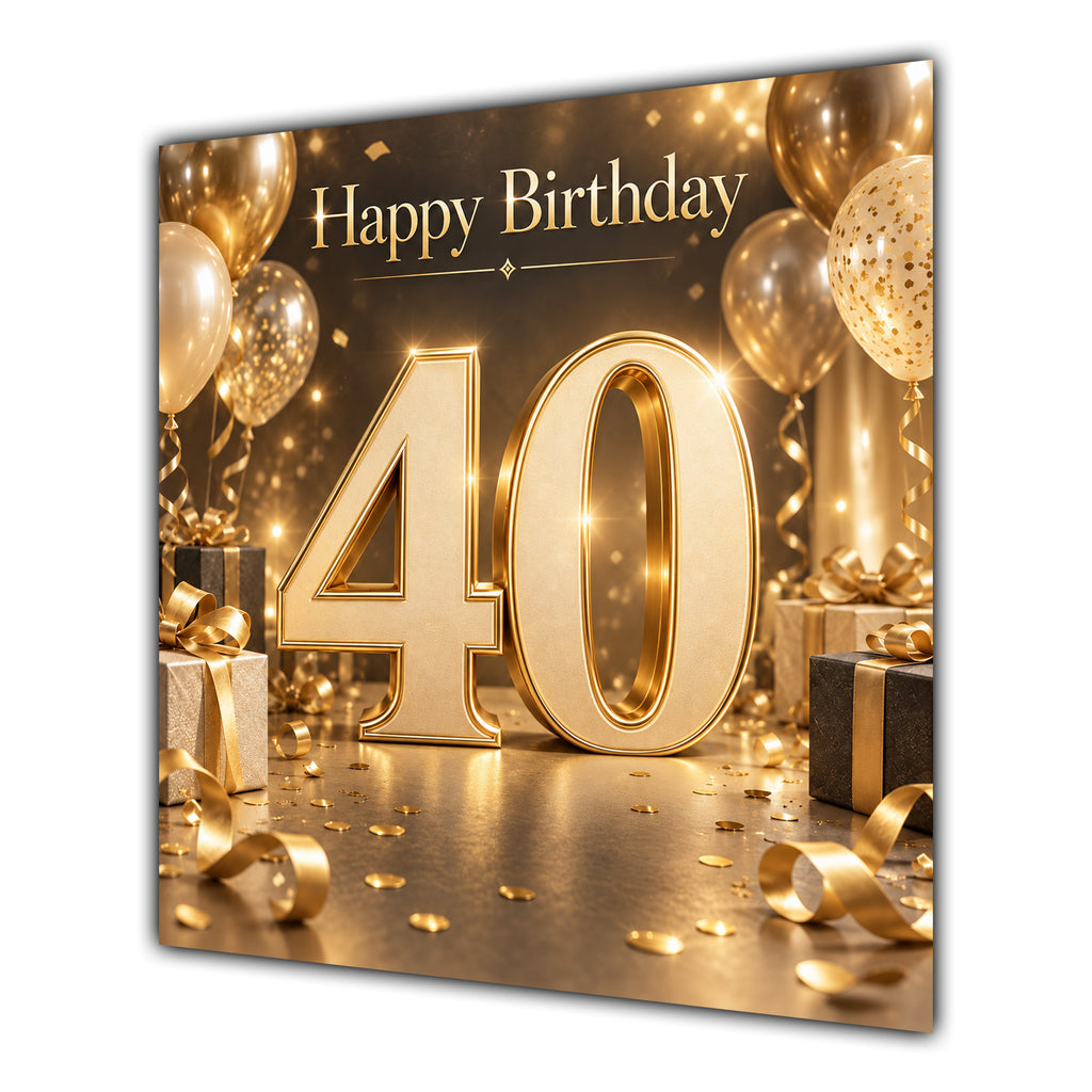 40th Birthday Card Champagne Gold Balloons