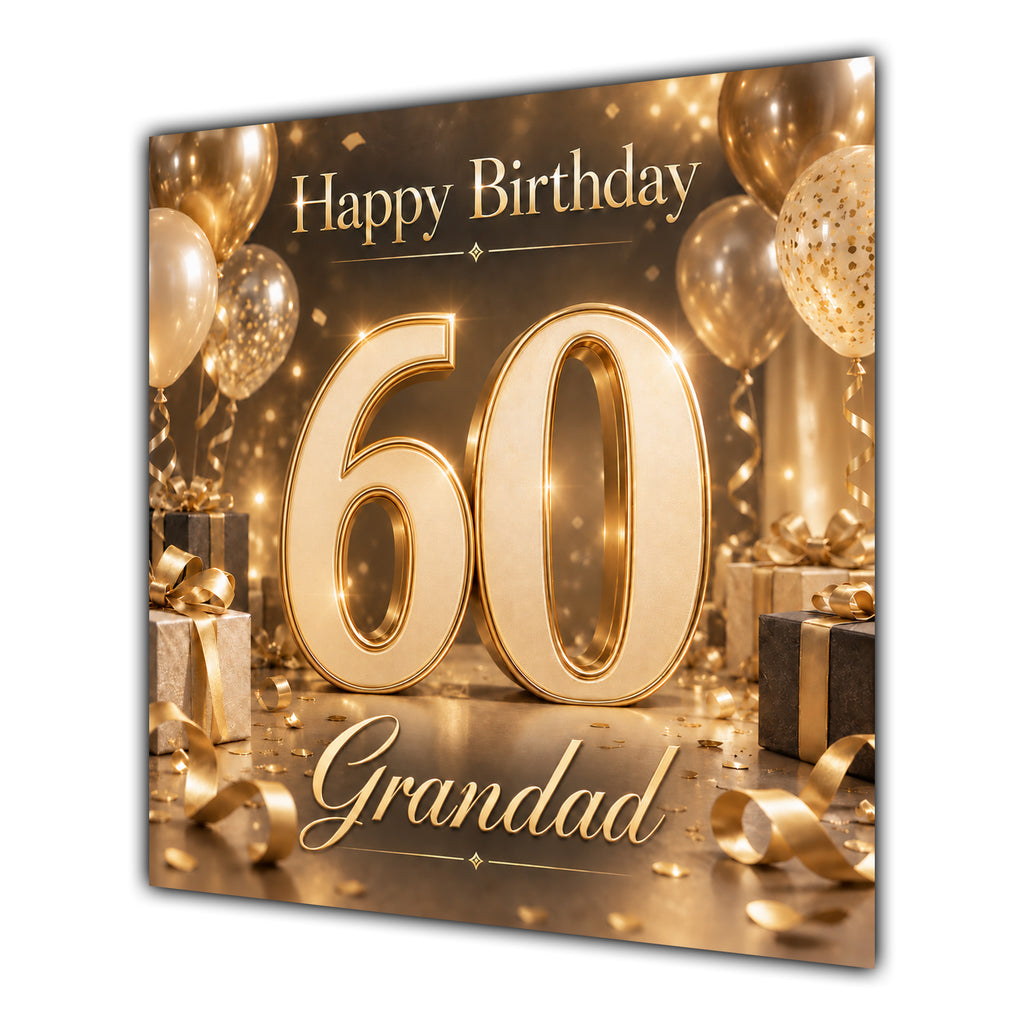 Grandad 60th Birthday Card Champagne Gold Balloons