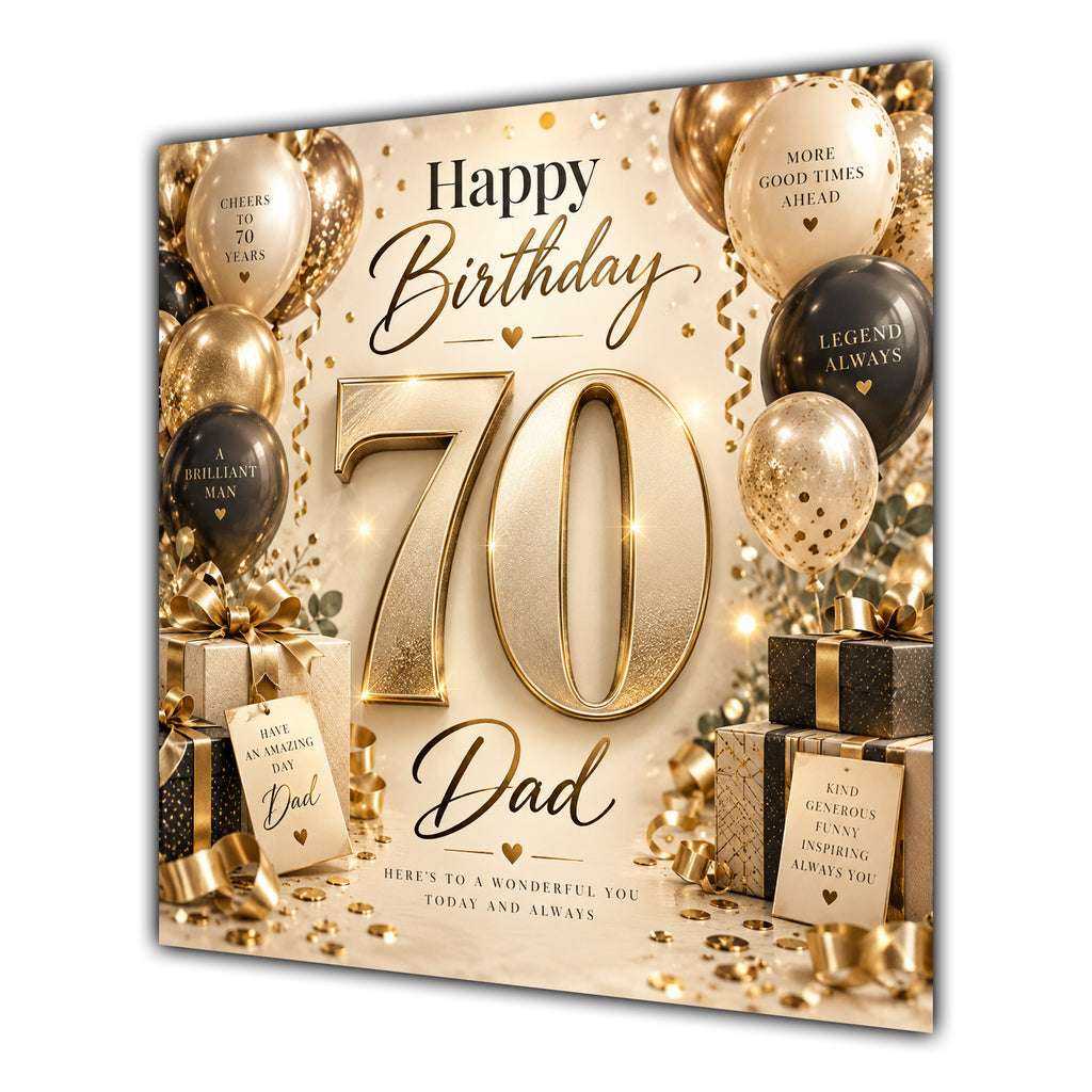 Dad 70th Birthday Card Champagne Gold Balloons