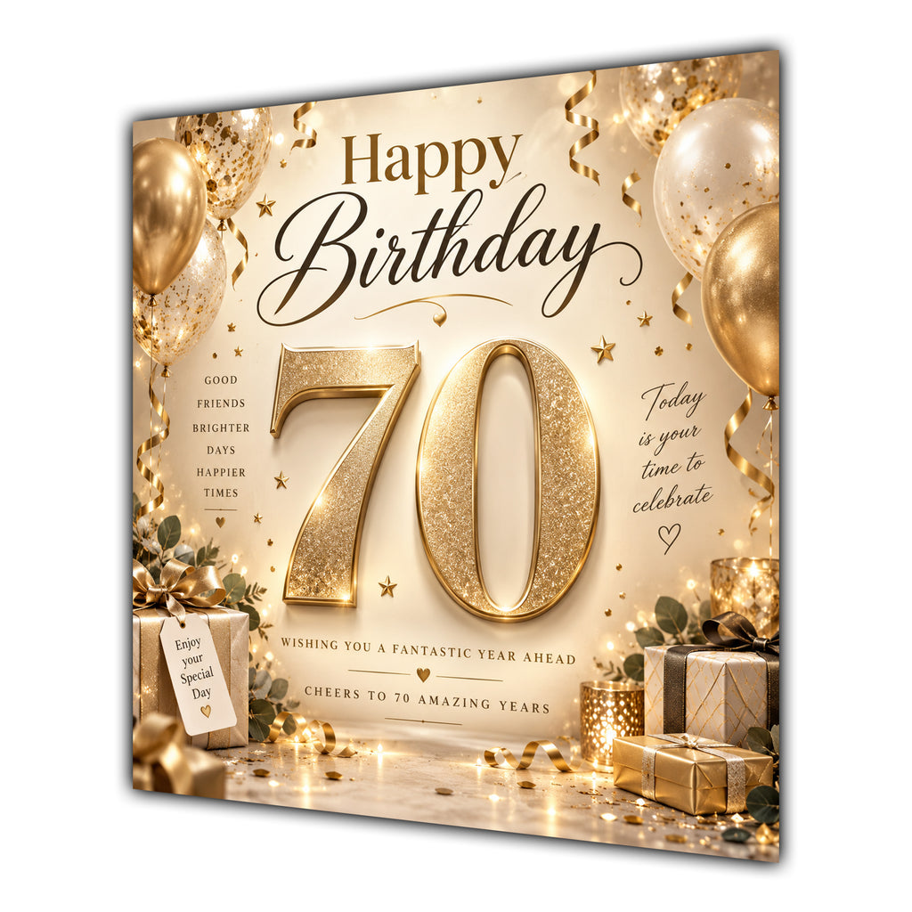70th Birthday Card Champagne Gold Balloons