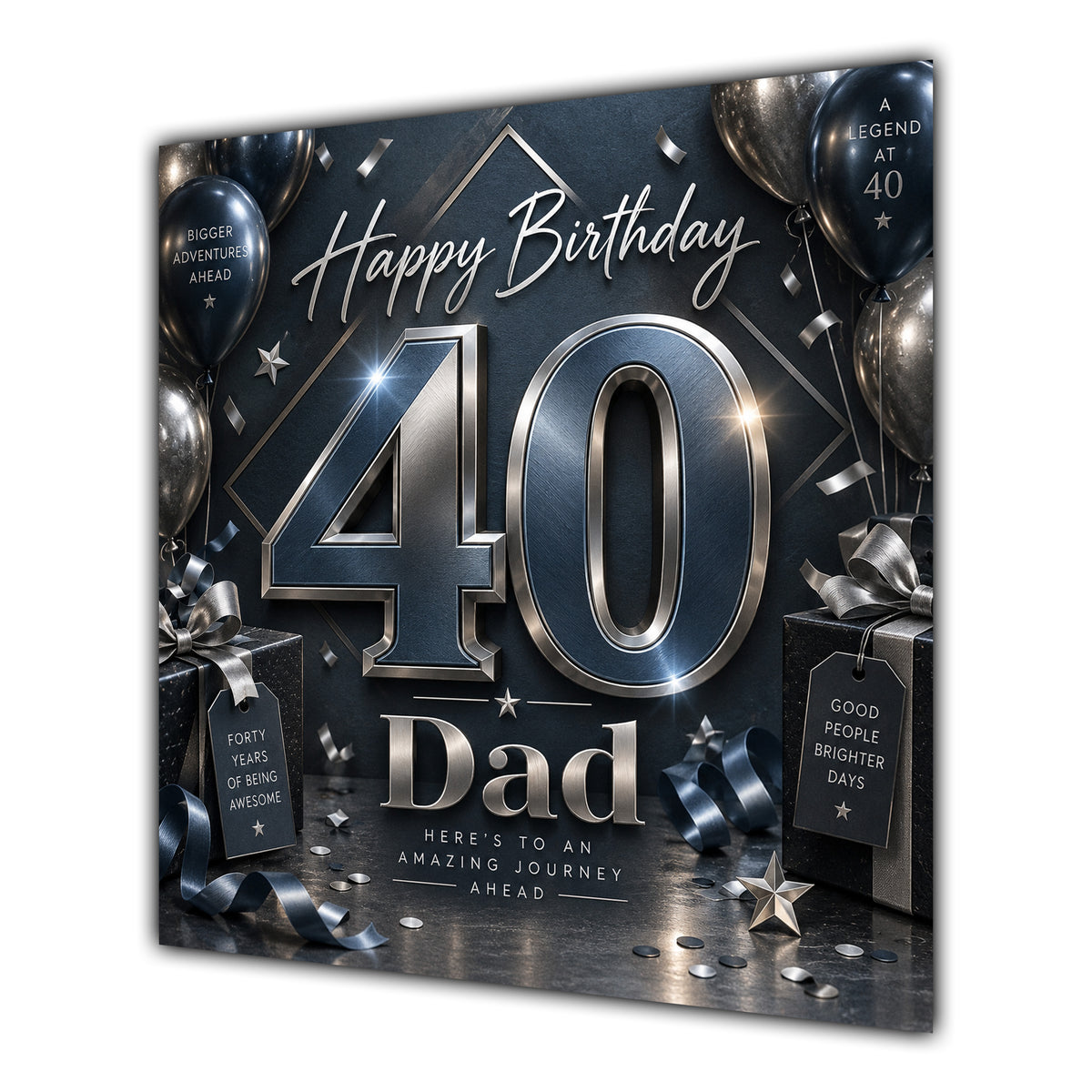 Dad 40th Birthday Card Black Silver Balloons Stars