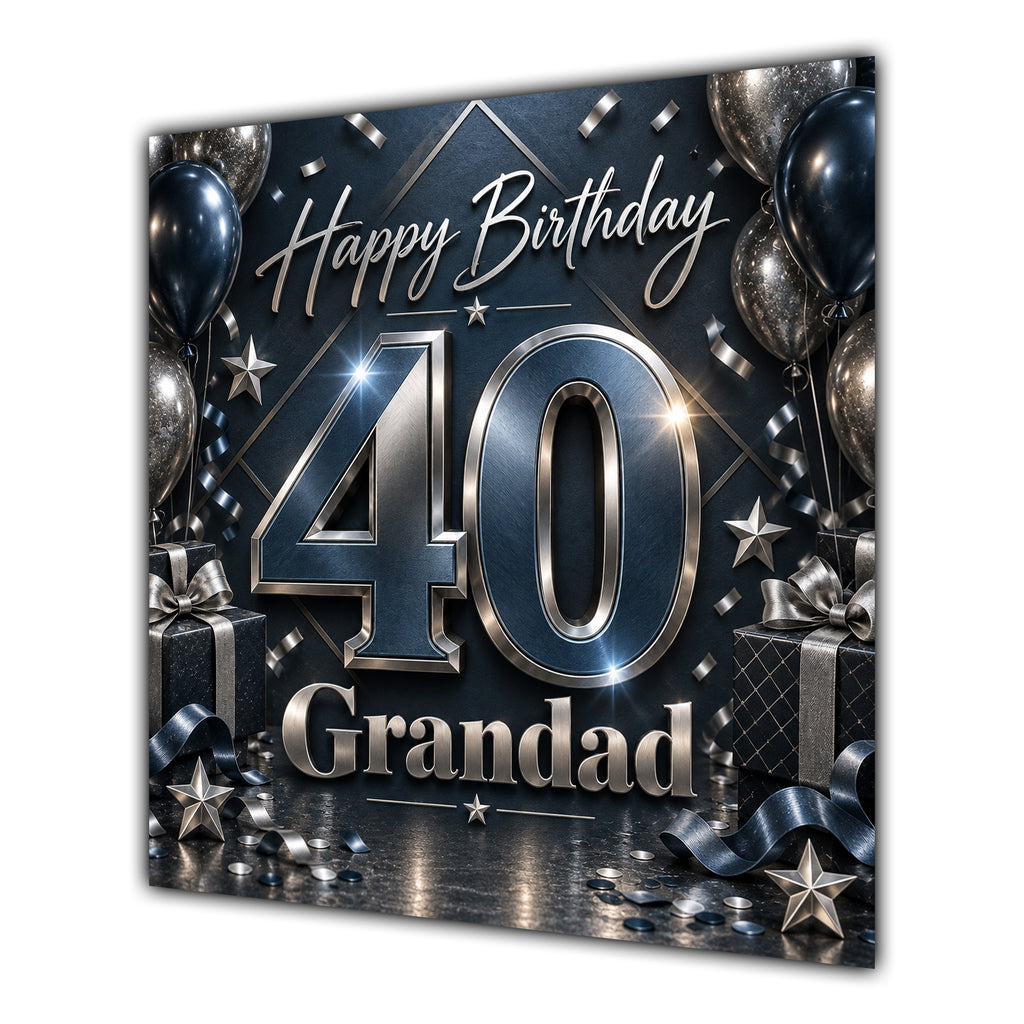 Grandad 40th Birthday Card Black Silver Balloons Stars
