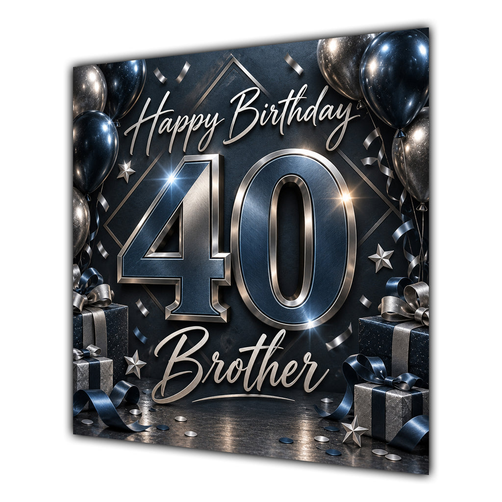 Brother 40th Birthday Card Black Silver Balloons Stars