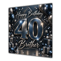 Brother 40th Birthday Card Black Silver Balloons Stars