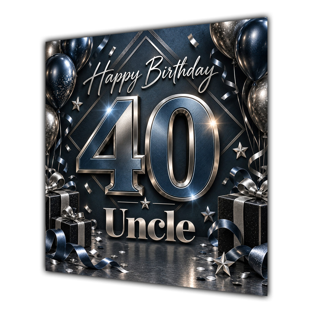 Uncle 40th Birthday Card Black Silver Balloons Stars