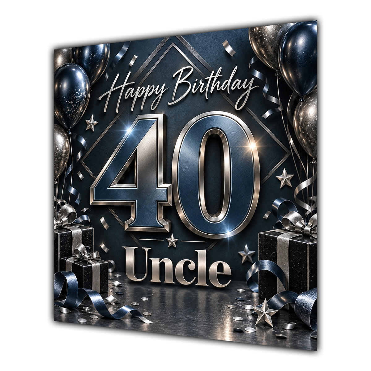 Uncle 40th Birthday Card Black Silver Balloons Stars
