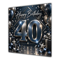 40th Birthday Card Black Silver Balloons Stars