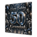 Grandad 50th Birthday Card Black Silver Balloons Stars
