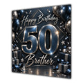Brother 50th Birthday Card Black Silver Balloons Stars
