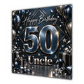 Uncle 50th Birthday Card Black Silver Balloons Stars