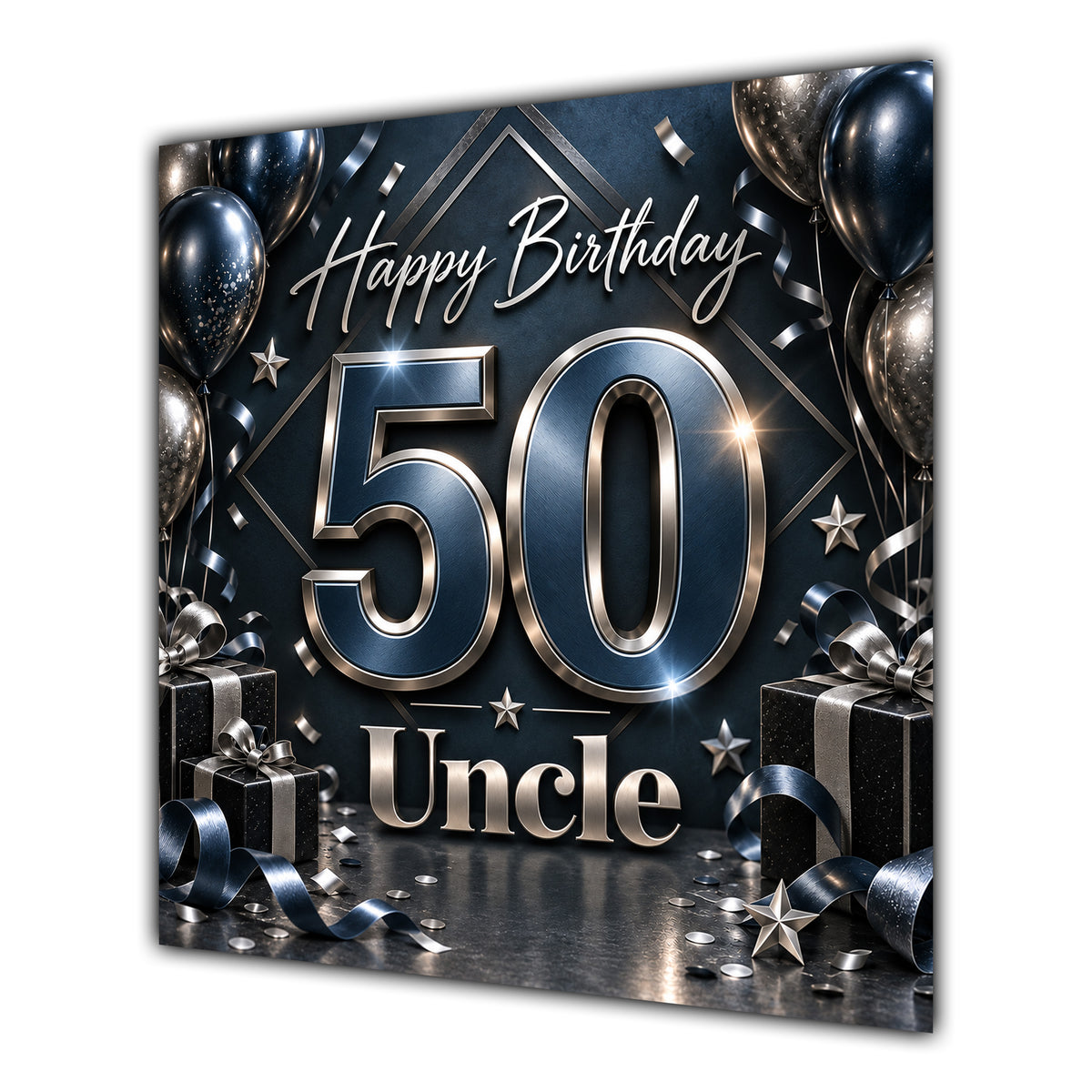 Uncle 50th Birthday Card Black Silver Balloons Stars