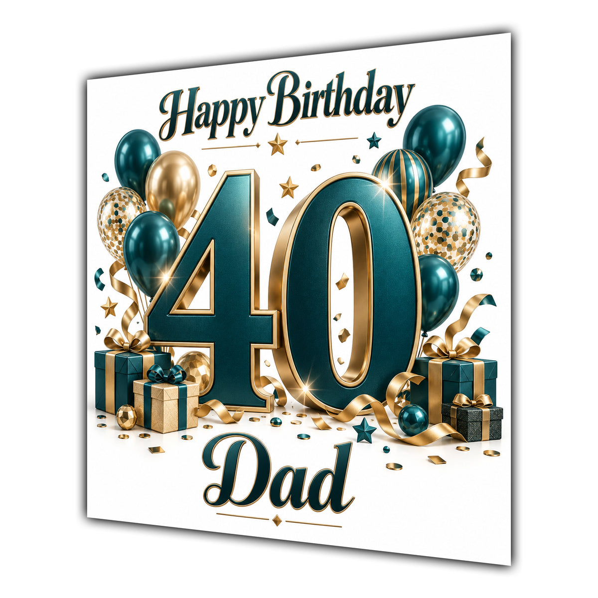 Dad 40th Birthday Card Green Gold Balloons White