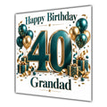 Grandad 40th Birthday Card Green Gold Balloons White
