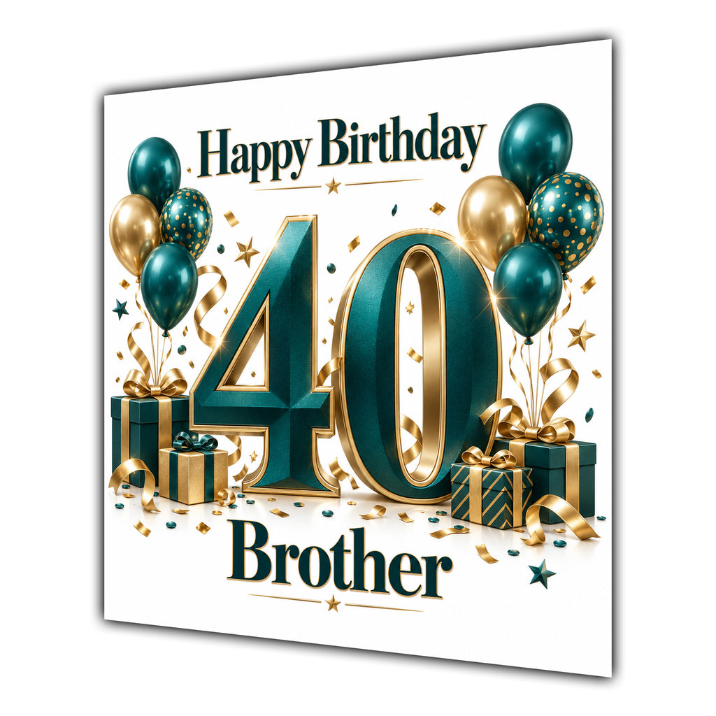 Brother 40th Birthday Card Green Gold Balloons White