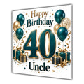 Uncle 40th Birthday Card Green Gold Balloons White