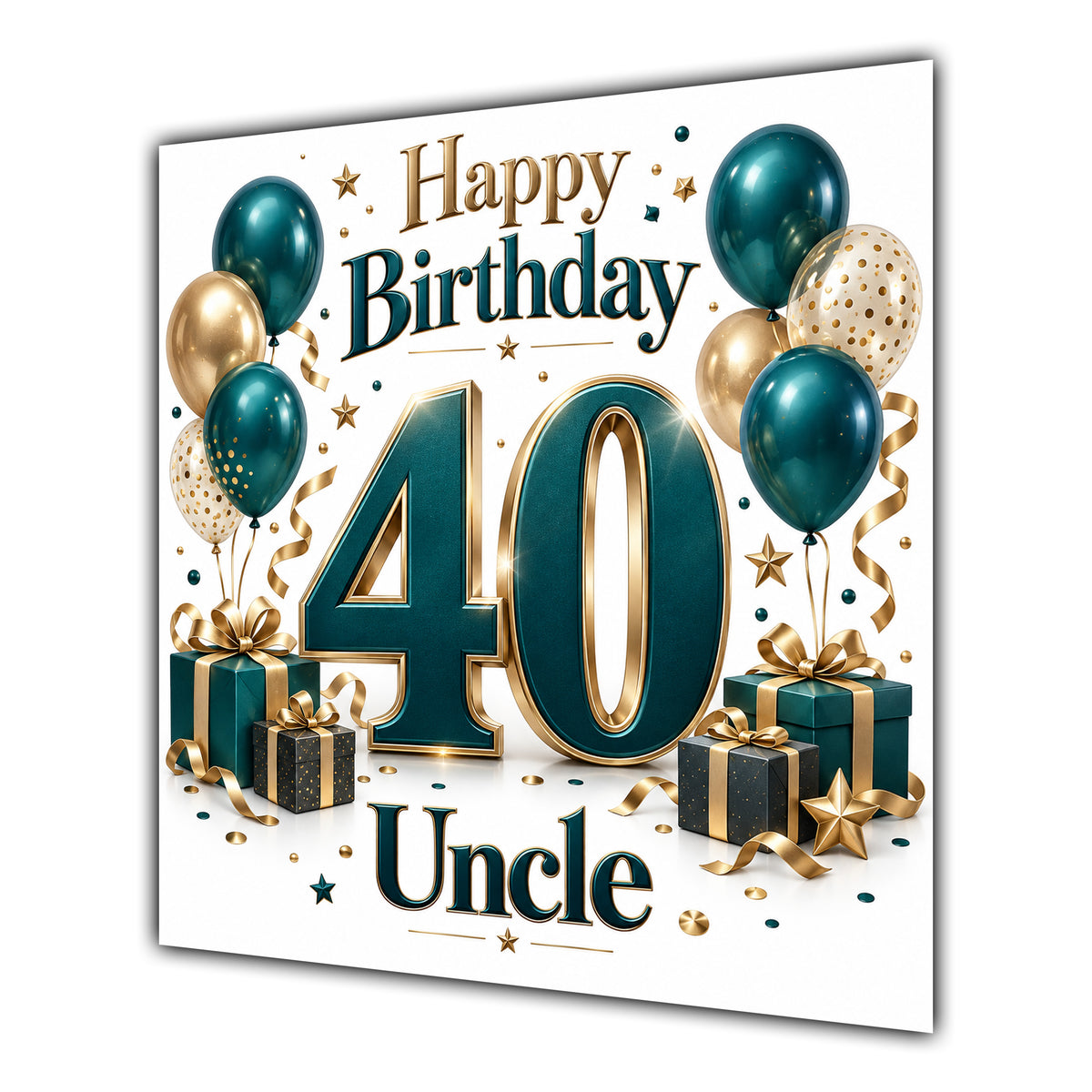 Uncle 40th Birthday Card Green Gold Balloons White