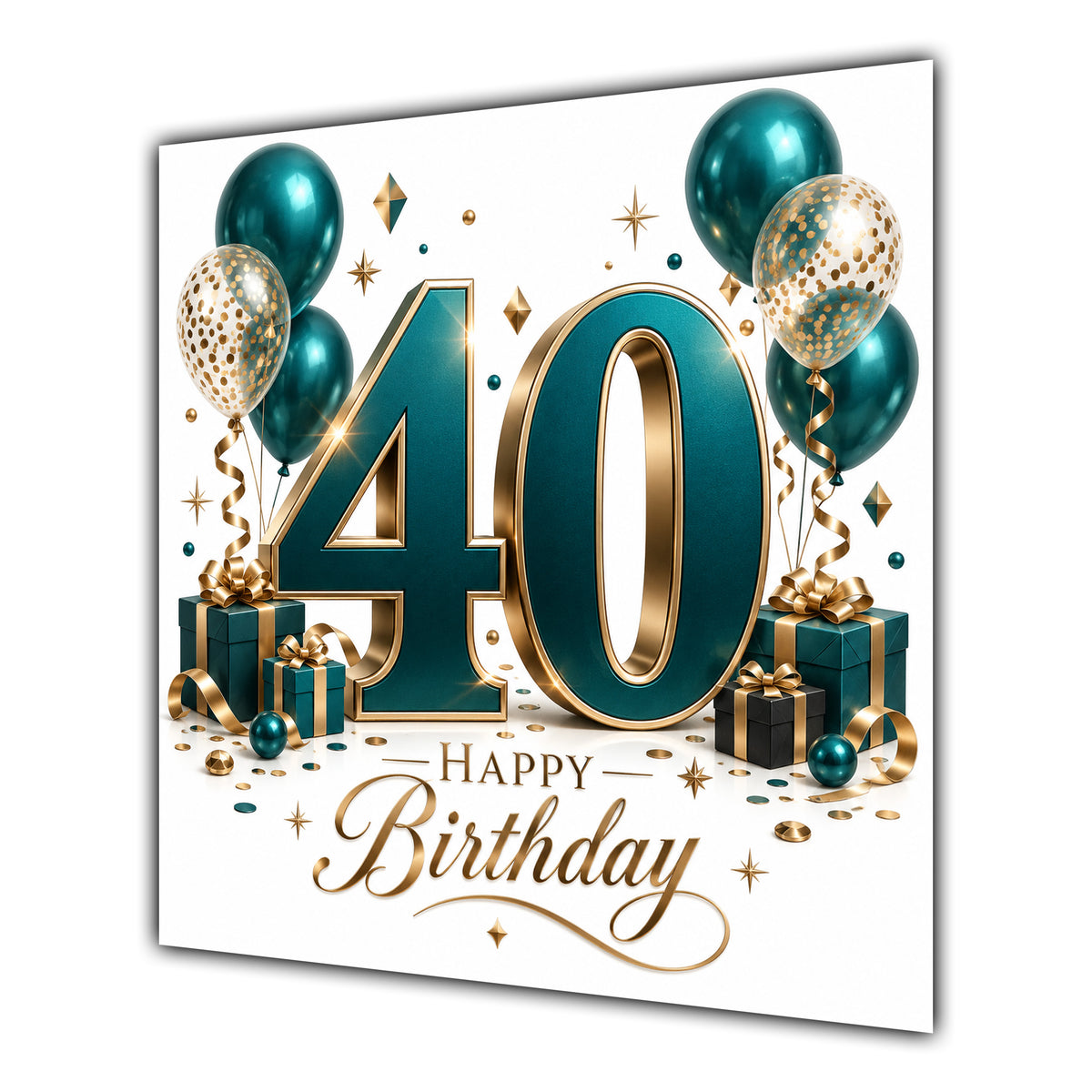 40th Birthday Card Green Gold Balloons White