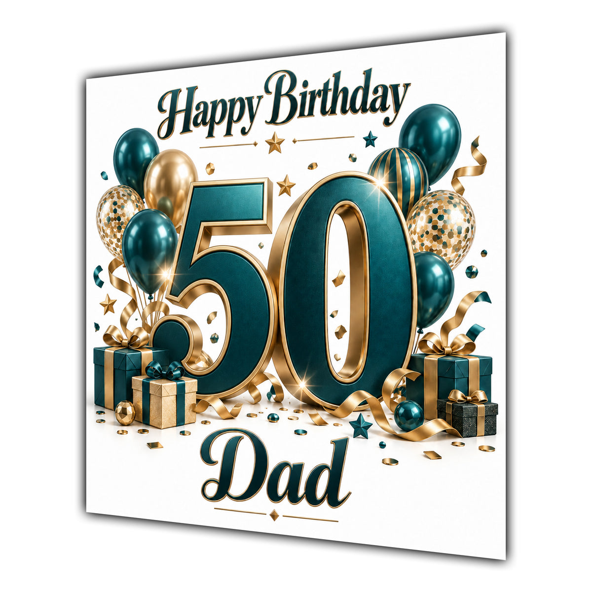 Dad 50th Birthday Card Green Gold Balloons White