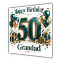 Grandad 50th Birthday Card Green Gold Balloons White