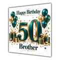 Brother 50th Birthday Card Green Gold Balloons White