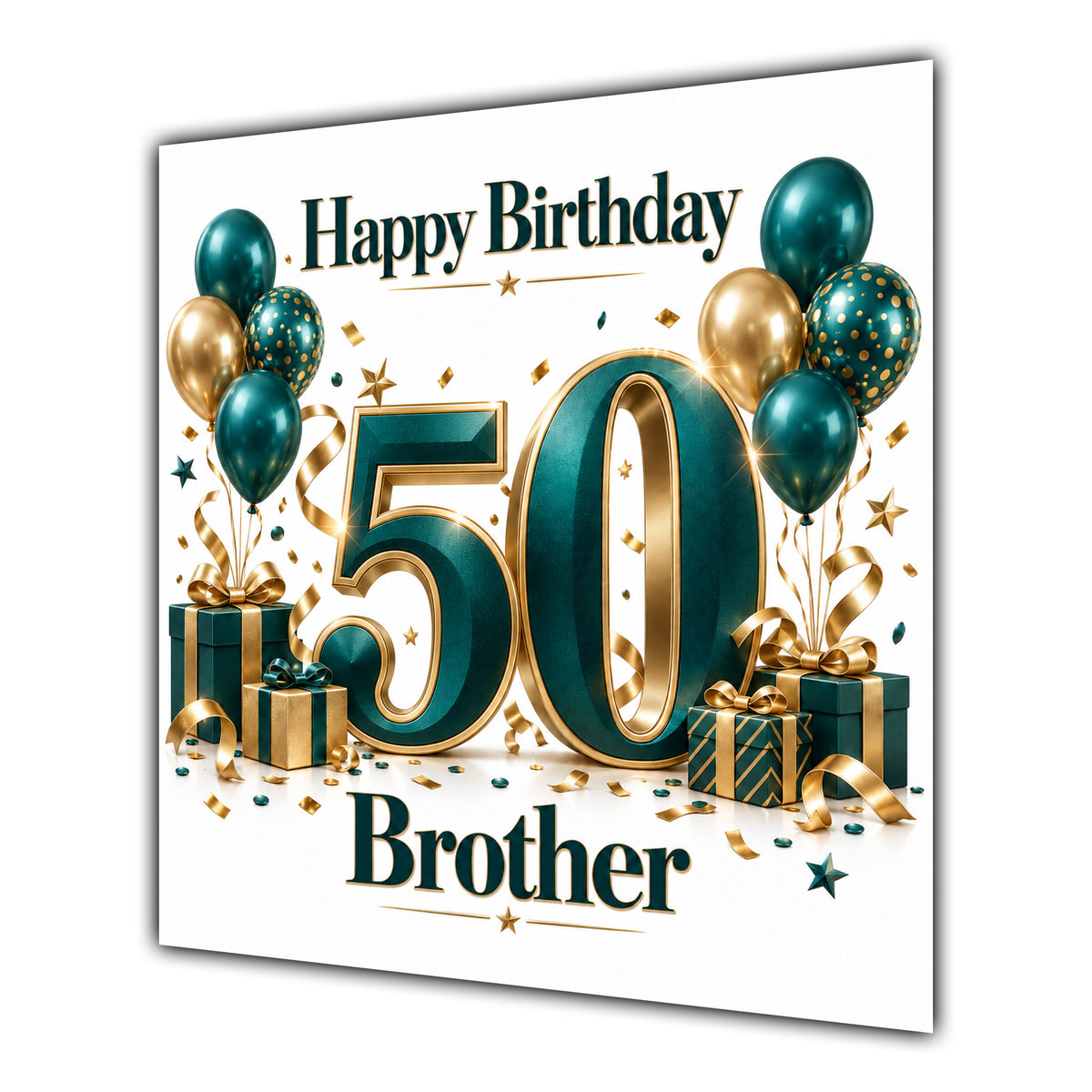 Brother 50th Birthday Card Green Gold Balloons White