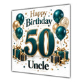 Uncle 50th Birthday Card Green Gold Balloons White