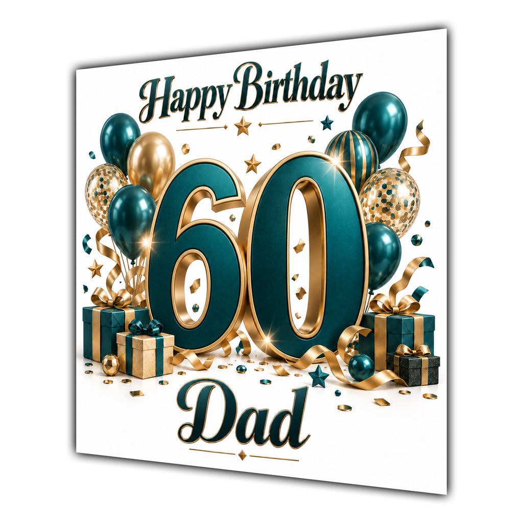 Dad 60th Birthday Card Green Gold Balloons White