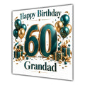 Grandad 60th Birthday Card Green Gold Balloons White