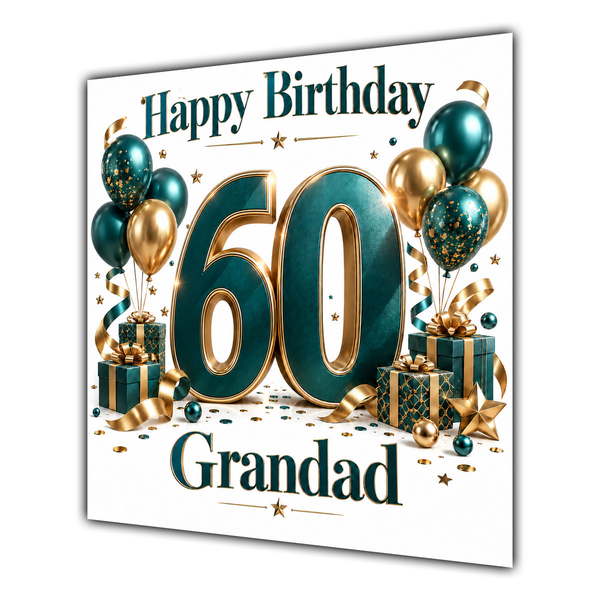 Grandad 60th Birthday Card Green Gold Balloons White