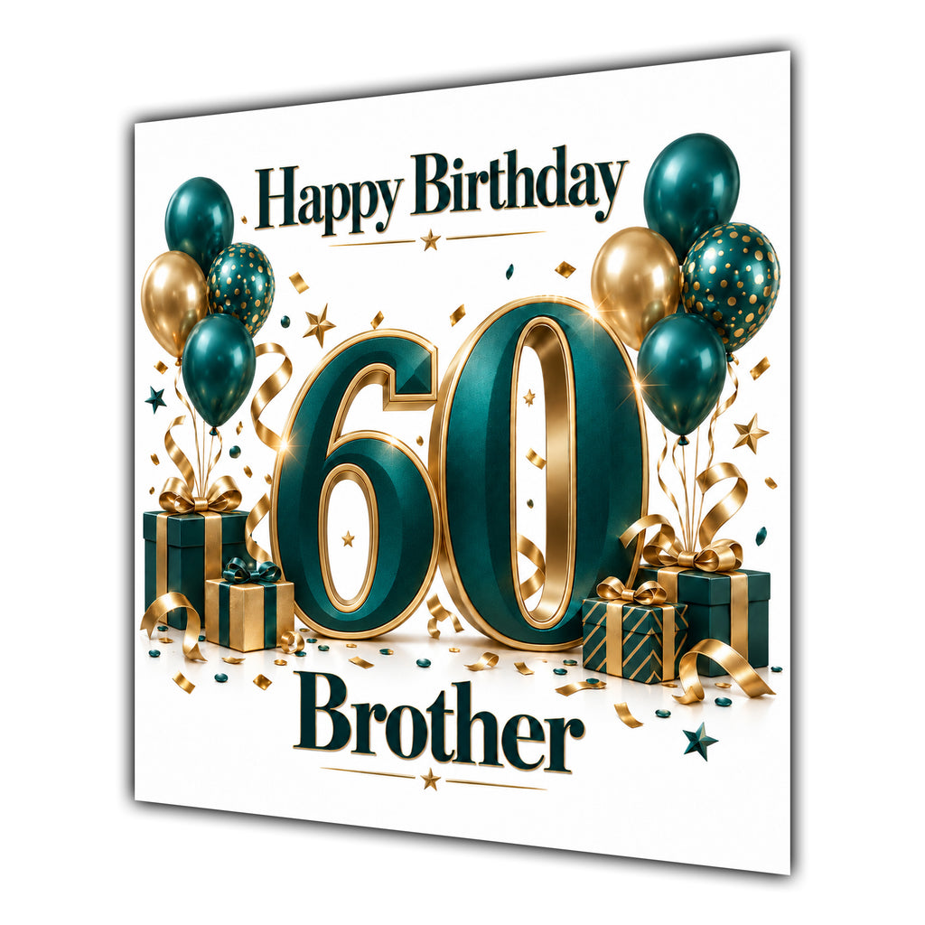 Brother 60th Birthday Card Green Gold Balloons White