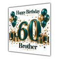 Brother 60th Birthday Card Green Gold Balloons White