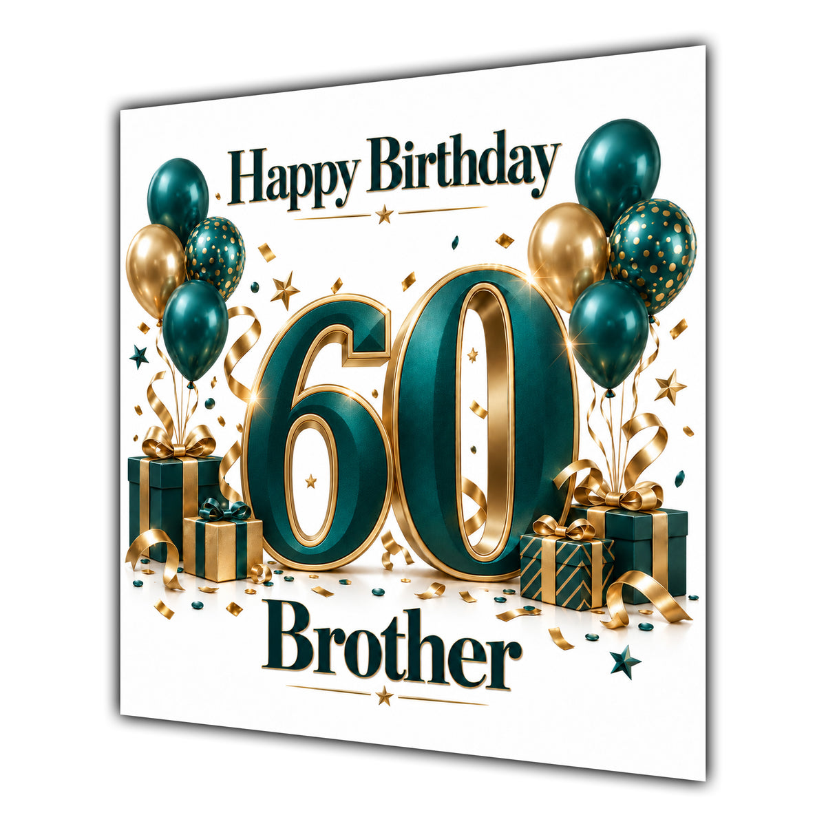 Brother 60th Birthday Card Green Gold Balloons White