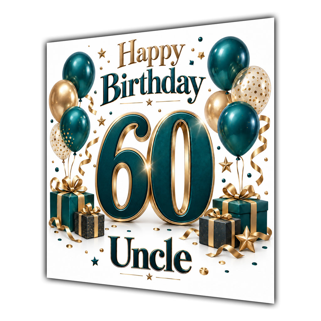 Uncle 60th Birthday Card Green Gold Balloons White