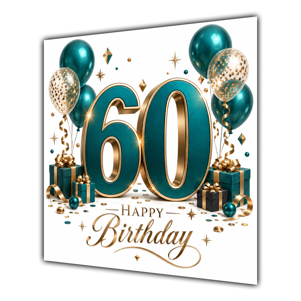 60th Birthday Card Green Gold Balloons White
