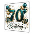 70th Birthday Card Green Gold Balloons White