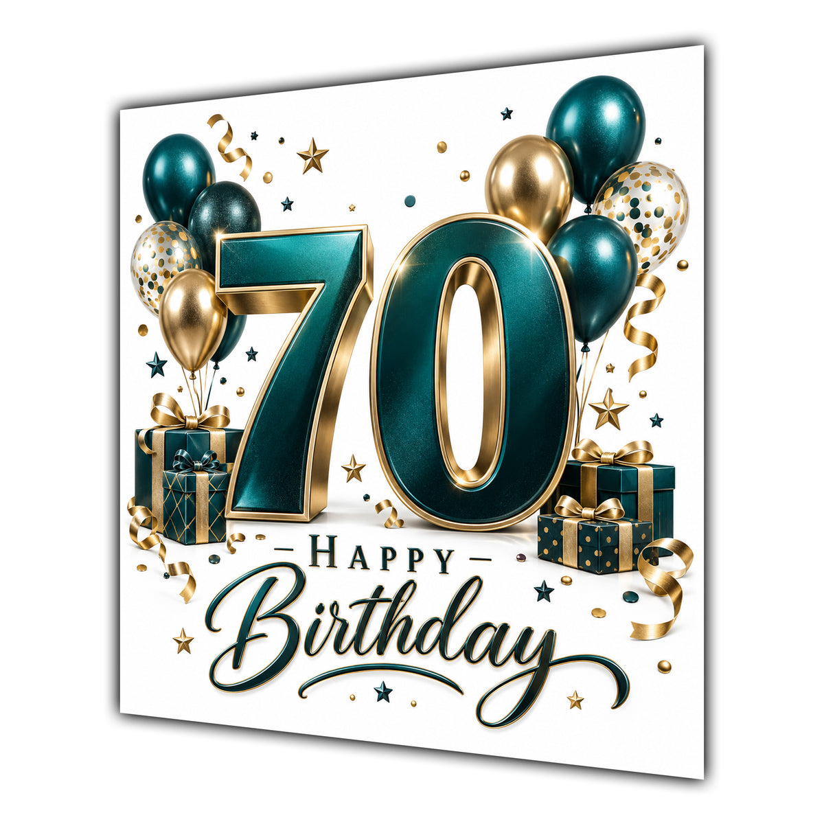 70th Birthday Card Green Gold Balloons White