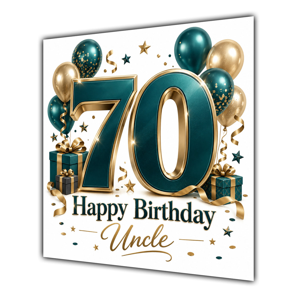 Uncle 70th Birthday Card Green Gold Balloons White