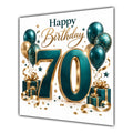 70th Birthday Card Green Gold Balloons White
