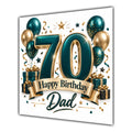 Dad 70th Birthday Card Green Gold Balloons White