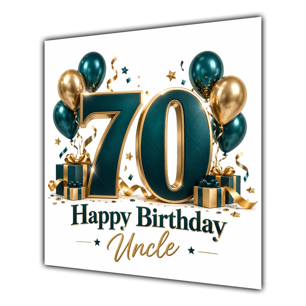 Uncle 70th Birthday Card Green Gold Balloons White