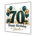 Uncle 70th Birthday Card Green Gold Balloons White