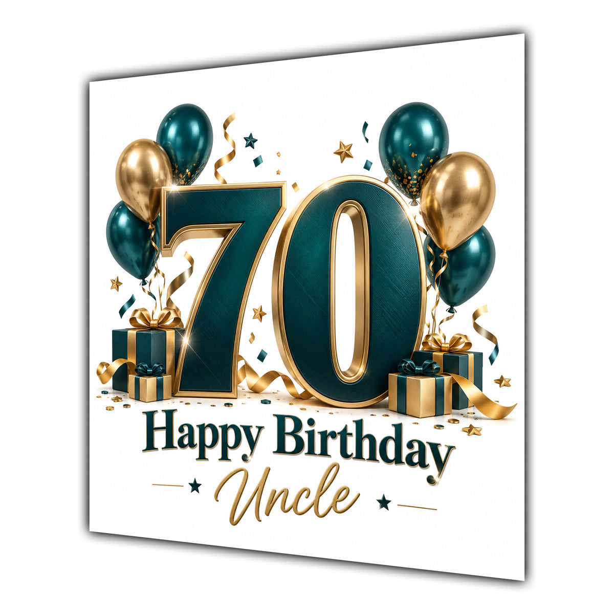 Uncle 70th Birthday Card Green Gold Balloons White