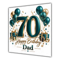 Dad 70th Birthday Card Green Gold Balloons White